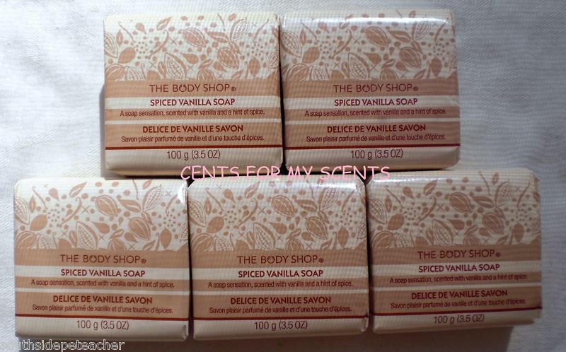 THE BODY SHOP SPICED VANILLA BAR SOAP 3.5 OZS X5  