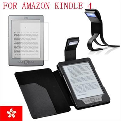 Black Leather Cover Case With Book Light + LCD Film For  Kindle 