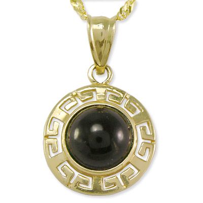 14k Solid Yellow Gold Black Onyx Greek Design Pendant & Singapore 14K 