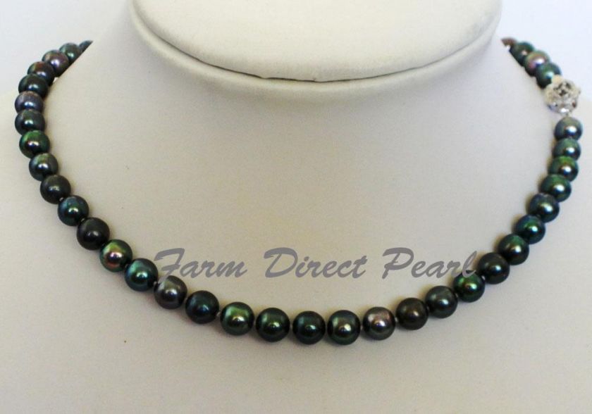 Cultured Freshwater 7 8mm Black Pearl Necklace 16 Genuine  