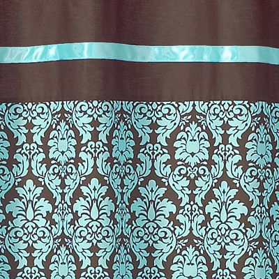   DESIGNS BELLA BLUE TURQUOISE BROWN DAMASK GIRL TEEN SHOWER CURTAIN