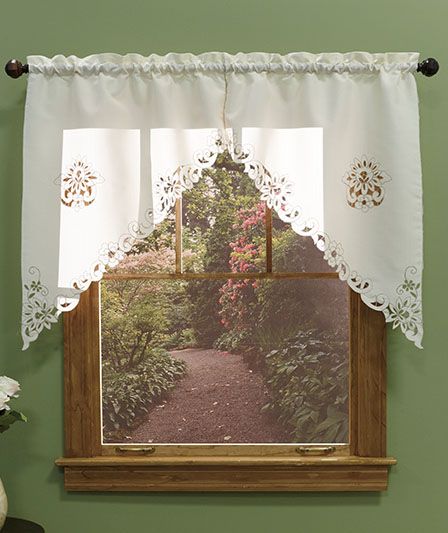 ECRU / TOAST LITCHFIELD CUTWORK CURTAINS PANELS VALANCE SWAG WINDOW 