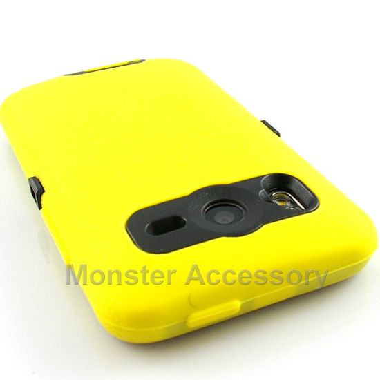 Yellow Double Layer Hard Case Cover Holster Combo HTC Inspire 4G