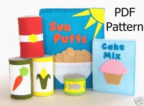 Cereal Box Canned Goods Can Felt Play Food Pattern  