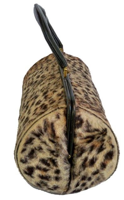 CAT SCRATCH FEVER BARREL FAUX CAT FUR PURSE 1950S