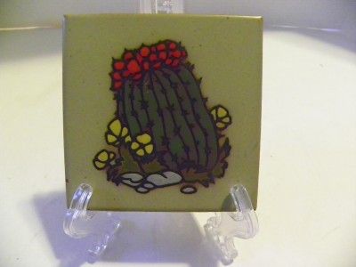 Cleo Teissedre Hand Painted Ceramic Tile 4 x 4 Cactus  