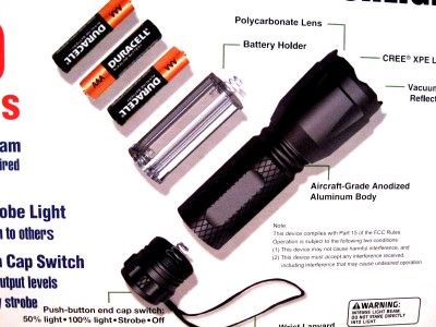 CREE XPE LED HIGH INTENSITY FLASHLIGHT WITH BATTERIES  