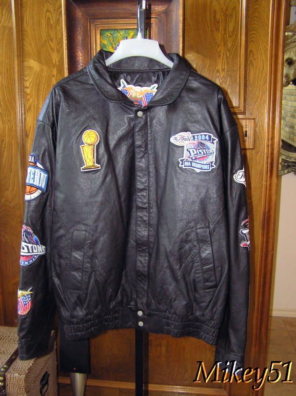   JEFF HAMILTON DETROIT PISTONS NBA CHAMPIONS BLACK LEATHER JACKET  4XL