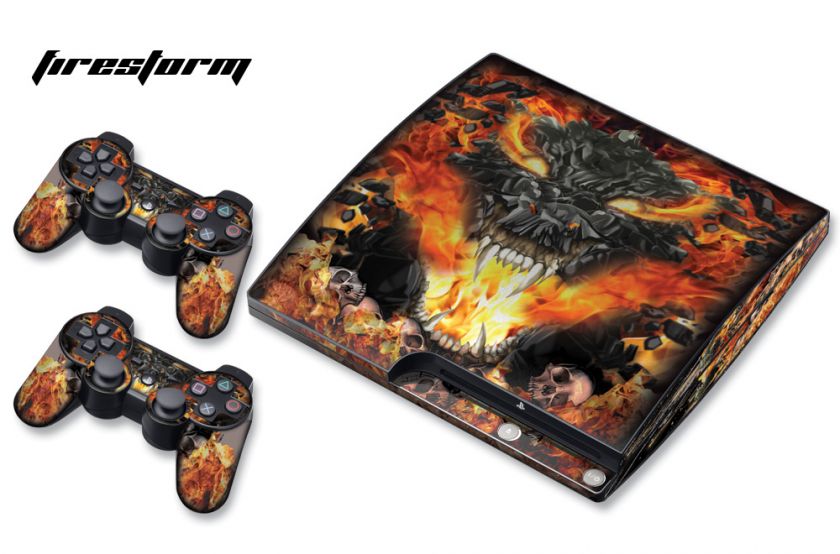   STICKER for PS3 SLIM + CONTROLLER SONY PLAYSTATION 3 MOD FIRESTORM BK