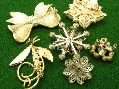   Rhinestone Flower Leaf Bow Heart Snowflake Estate Pin Brooch LOT