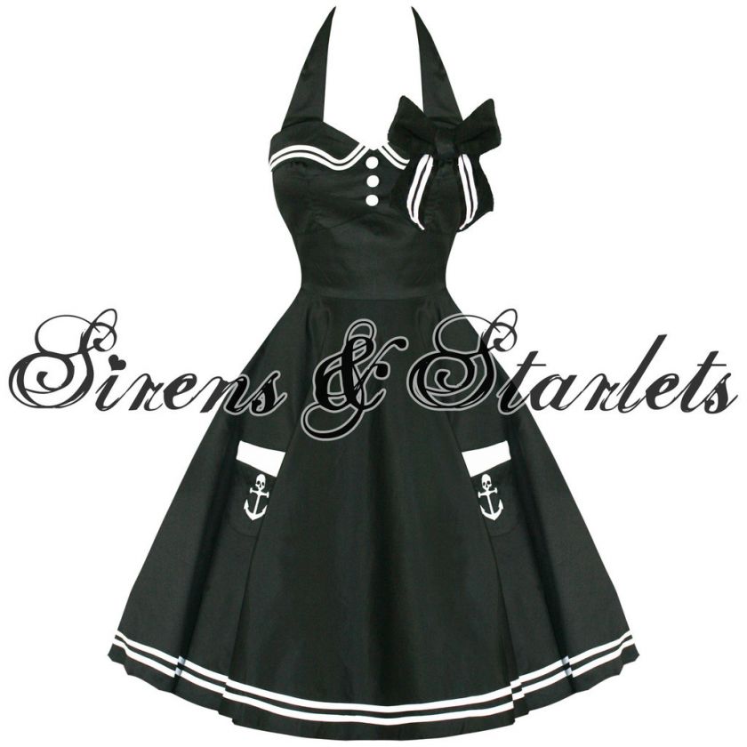 HELL BUNNY MOTLEY 50S BLACK SAILOR ROCKABILLY DRESS  