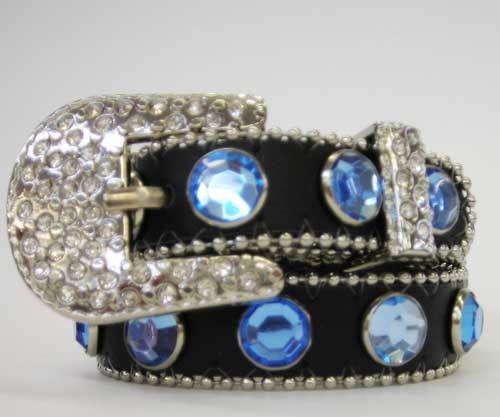 Black Leather Rhinestone Western Belt Dog Collar 13  