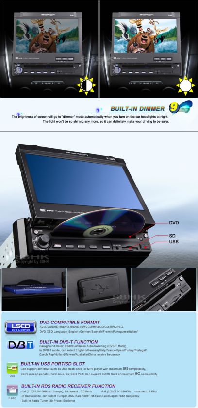 Inch Digital Screen Motorized Touch Screen AVI/DVD//VCD/CD Player 