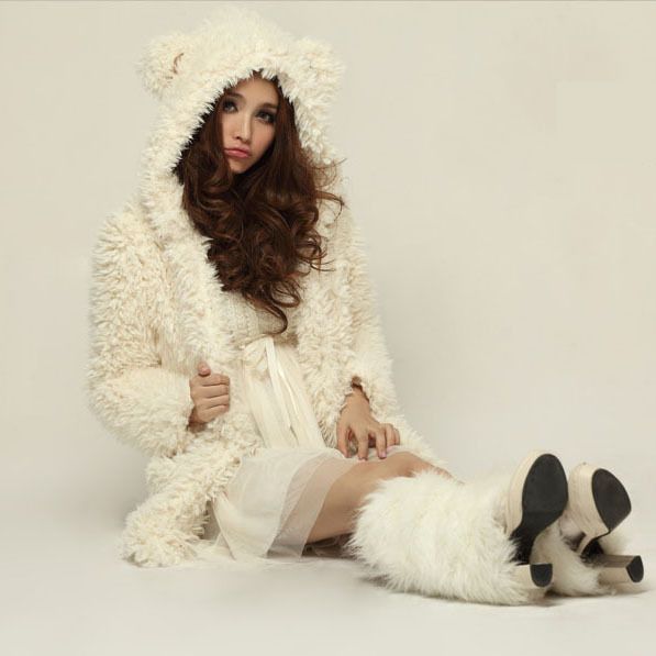   LAMB RACOON mink FUR TACTIC BEAR EAR HOOD FUZZY COAT JACKET S 4  