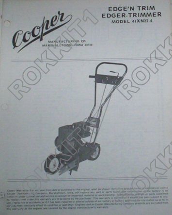 Cooper Edger Trimmer 41XN22 4 Parts List & Instructions  