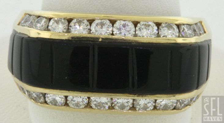   GOLD 1.32CT VS1 CLARITY AND F COLOR DIAMOND ONYX COCKTAIL RING  