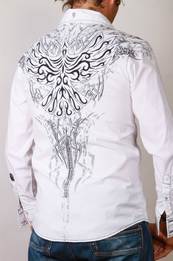 ROAR FEARLESS WHITE/BLUE EMBROIDERY STRETCH LONG SLEEVES SHIRT  