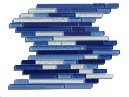 Blue Horizontal Mosaic Glass Tile Sample / Kitchen Backsplash Bathroom 