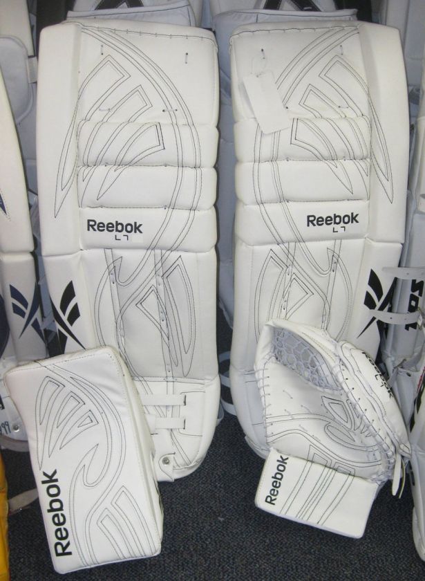 Reebok Larceny L7 Hockey Goalie Catcher Blocker Pads White  