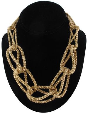 Gold Tone Round Mesh Chain Link Necklace Statement  