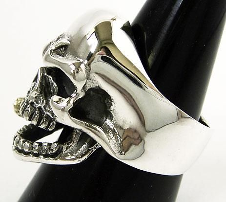 14K GOLD CIGAR SKULL STERLING SILVER BIKER RING Sz 13  