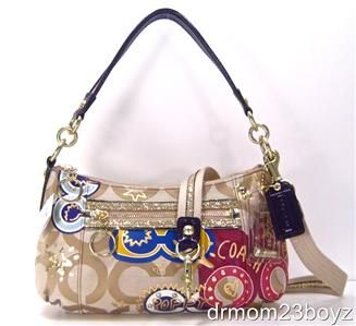   Coach Signature Poppy Khaki Appliqued Groovy Purse Crossbody Bag 15309