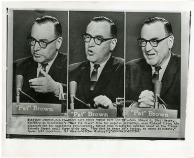 NEWS PHOTO GOV. EDMUND G. PAT BROWN CHALLENGES NIXON  