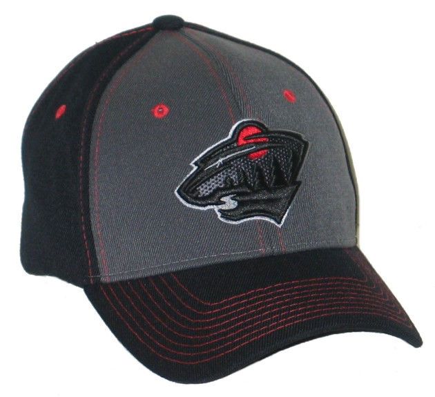 MINNESOTA WILD NHL HOCKEY BLACK KNOCKOUT FLEX FIT FITTED HAT/CAP M/L 