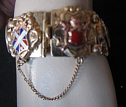 VINTAGE 50s 60s BRACELET, ENAMEL SYMBOLS, SOLDIER HEAD  