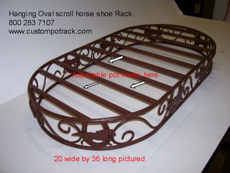 Hanging oval scroll horse & horse shoe pot rack  