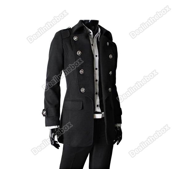 Mens Winter fashion Style Double breasted Woolen Blends Parka coat 3 