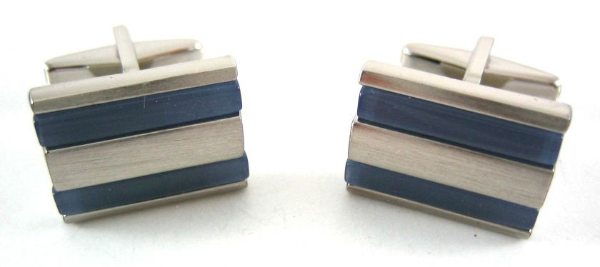 Kenneth Cole Palladium Rectangle Blue Catseye Cufflinks  