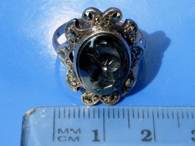 ANTIQUE ART DECO 1920 MARCASITE HEMATITE CAMEO 9CT RING  