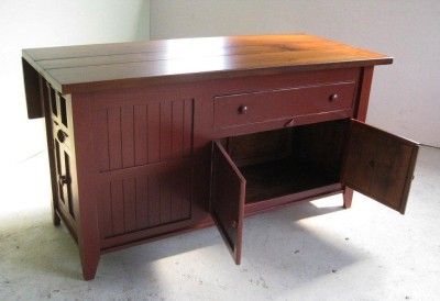 New Custom Rustic Farm Red Kitchen Island W Drop Leaf  