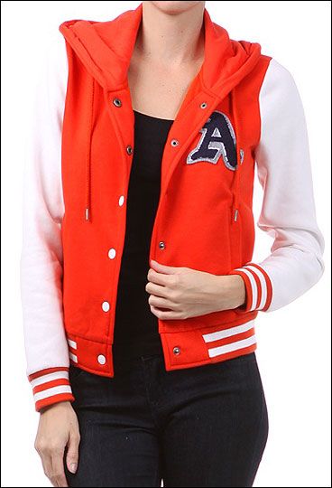   &Women Letter A Varsity Letterman Baseball Hoodie Jacket Black& Red