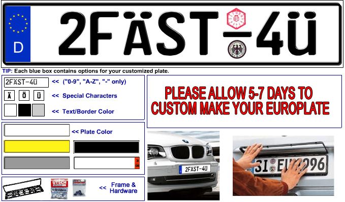 Custom European License Plate   German License plates  