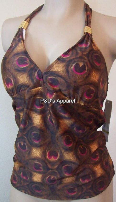 New Anne Cole Womens Swimwear Brown Halter Tankini Top 14 RN 103658 