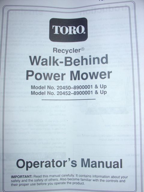 Toro 21 Lawnmower Lawn Mower Manual 20450 20452  