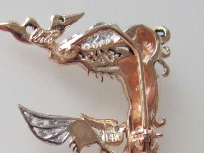   14k.Yellow & White Gold Initial F Diamond Pin Brooch, Vintage  