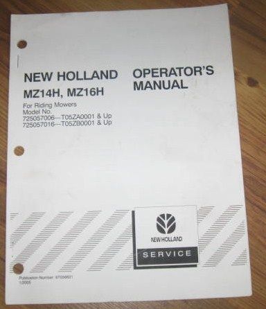 New Holland MZ14H MZ16H Riding Mower Operators Manual  