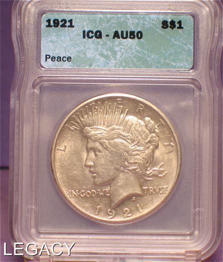 1921 P SILVER PEACE DOLLAR *KEY DATE ICG AU50 (OP+  