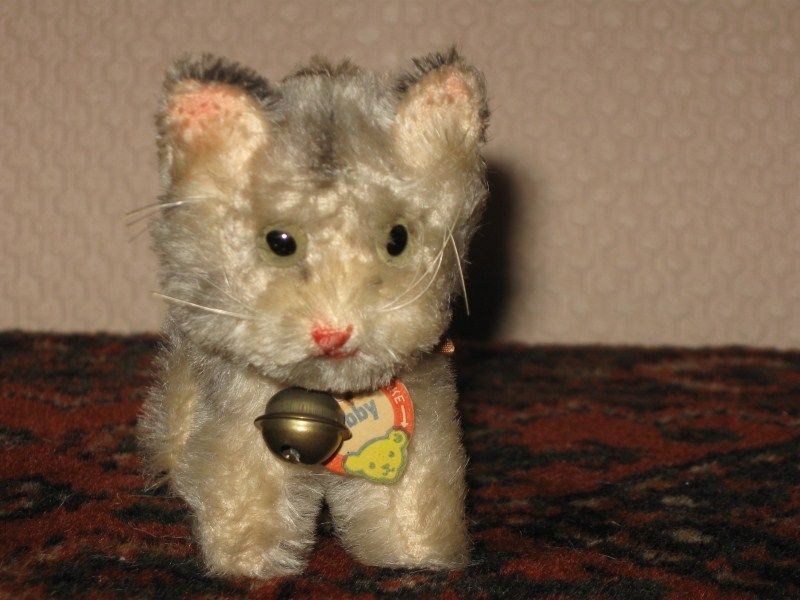 Steiff Antique Mohair TABBY Cat w Bell & Shield  