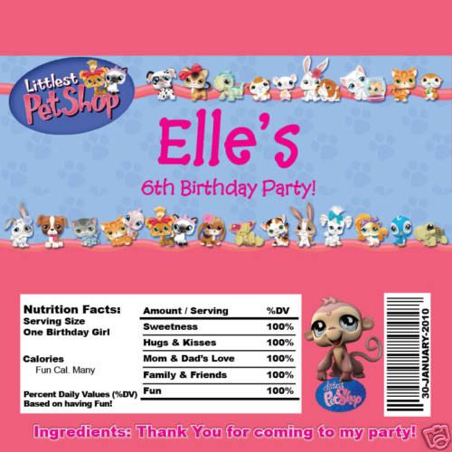 Littlest Pet Shop Personalized Chocolate Candy Wrappers  
