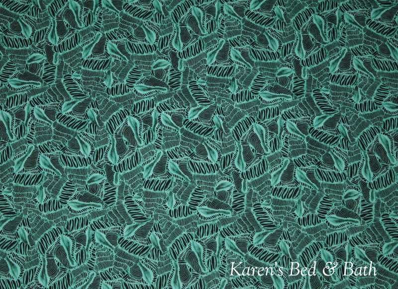   Nautical Ocean Coral Tide Linear Shells Green & Black Curtain Valance