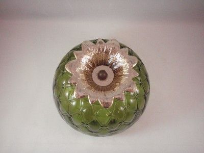 Vintage Olive Green Glass Pineapple Snack Bowl Candy Nut Dish  