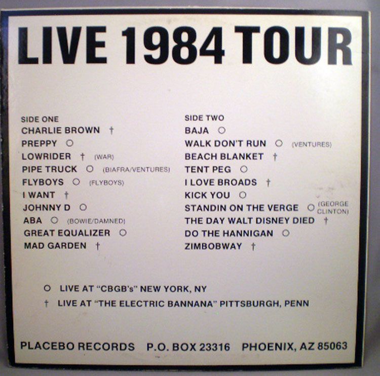   LIVE 1984 TOUR PRIVATE LABEL PLACEBO RECORDS 1985 PUNK SKATE LP  