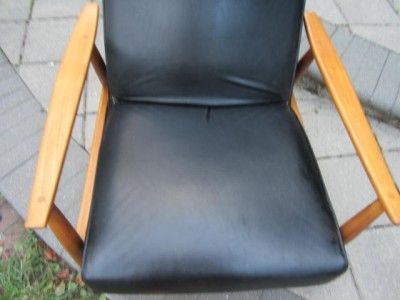   CENTURY MODERN MILO BAUGHMAN RECLINING BLACK VINYL LOUNGE CHAIR DANISH