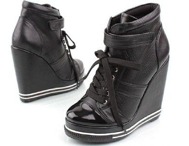 Runway Goth Punk Rock N Roll Platform Ankle Moto Wedge Boots 5~8.5