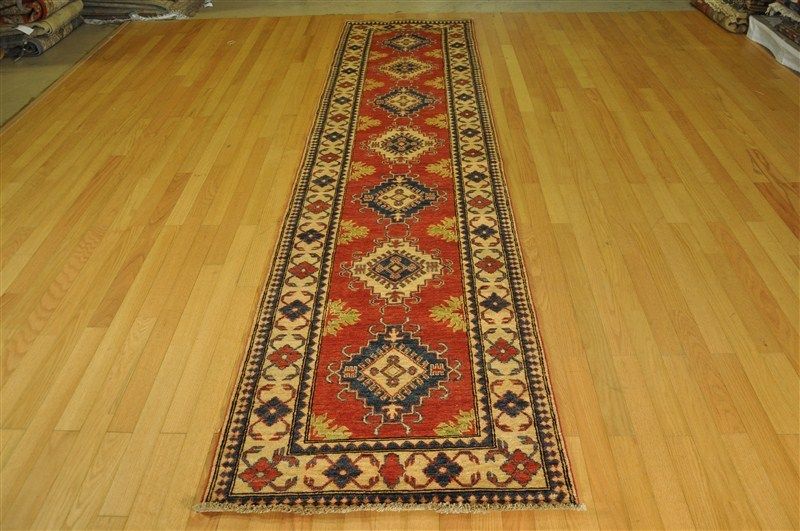   DESIGN 3x12 GEOMETRIC RICH RED & BEIGE KAZAK RUNNER RUG SH8963