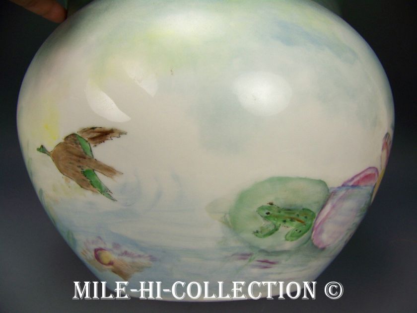 LIMOGES FRANCE HAND PAINTED PEACOCK GOOSE FROG SEA LIFE SEASHORE VIEW 